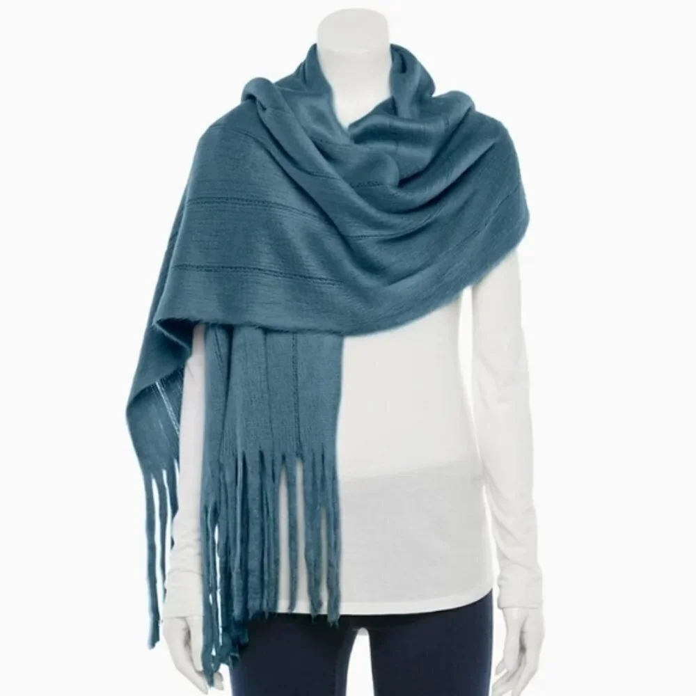 NWT Lauren Conrad Cozy Soft Stargazer Teal Blue Fringe Scarf